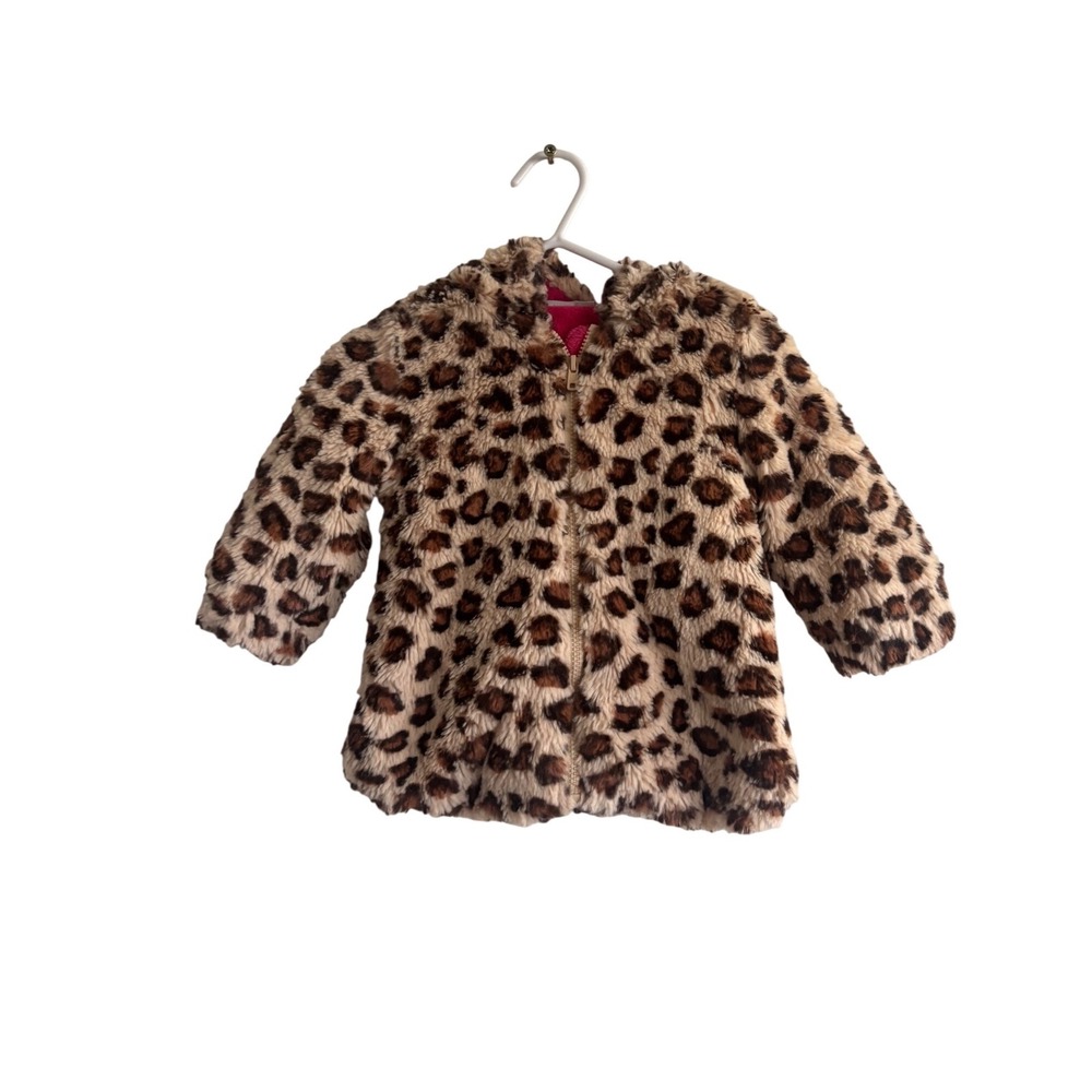 First Impressions Baby Leopard Faux Fur Hooded Jacket Pink Fleece Lined 3-6M
